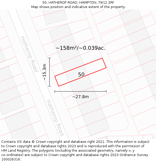 50, HATHEROP ROAD, HAMPTON, TW12 2RF: Plot and title map