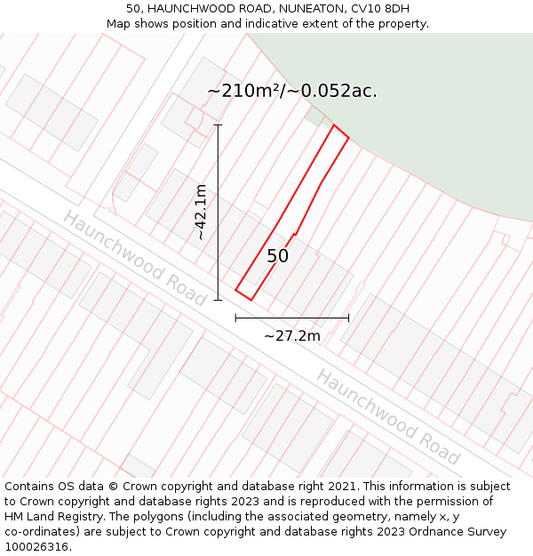 50, HAUNCHWOOD ROAD, NUNEATON, CV10 8DH: Plot and title map