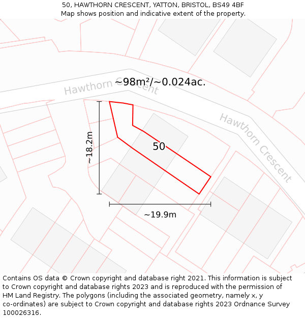 50, HAWTHORN CRESCENT, YATTON, BRISTOL, BS49 4BF: Plot and title map