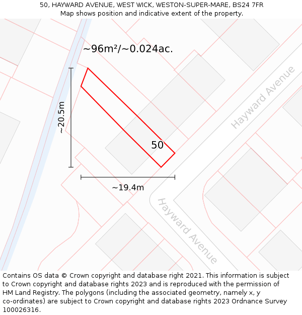 50, HAYWARD AVENUE, WEST WICK, WESTON-SUPER-MARE, BS24 7FR: Plot and title map