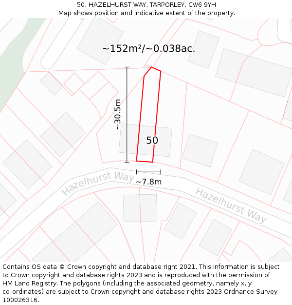 50, HAZELHURST WAY, TARPORLEY, CW6 9YH: Plot and title map