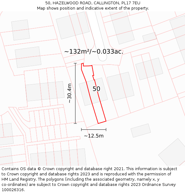 50, HAZELWOOD ROAD, CALLINGTON, PL17 7EU: Plot and title map