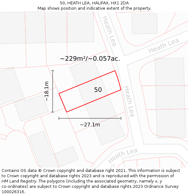 50, HEATH LEA, HALIFAX, HX1 2DA: Plot and title map