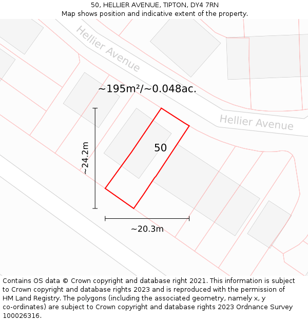 50, HELLIER AVENUE, TIPTON, DY4 7RN: Plot and title map