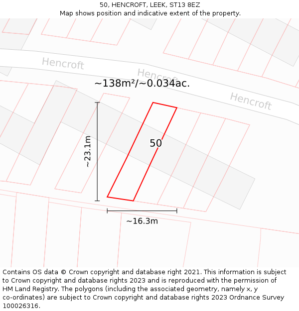 50, HENCROFT, LEEK, ST13 8EZ: Plot and title map