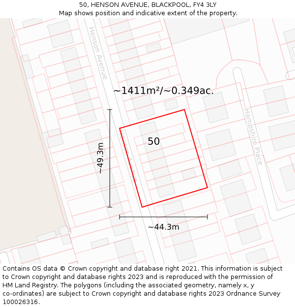 50, HENSON AVENUE, BLACKPOOL, FY4 3LY: Plot and title map