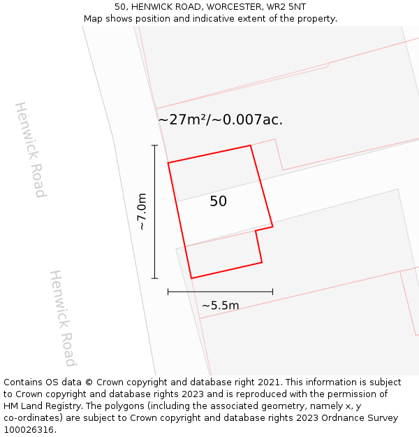 50, HENWICK ROAD, WORCESTER, WR2 5NT: Plot and title map