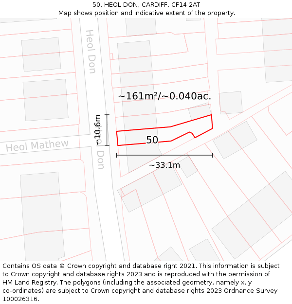 50, HEOL DON, CARDIFF, CF14 2AT: Plot and title map
