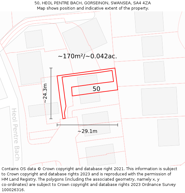 50, HEOL PENTRE BACH, GORSEINON, SWANSEA, SA4 4ZA: Plot and title map
