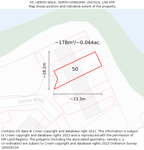 50, HERON WALK, NORTH HYKEHAM, LINCOLN, LN6 9TR: Plot and title map