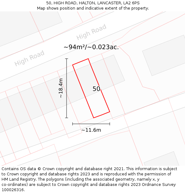 50, HIGH ROAD, HALTON, LANCASTER, LA2 6PS: Plot and title map