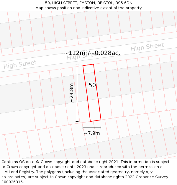 50, HIGH STREET, EASTON, BRISTOL, BS5 6DN: Plot and title map