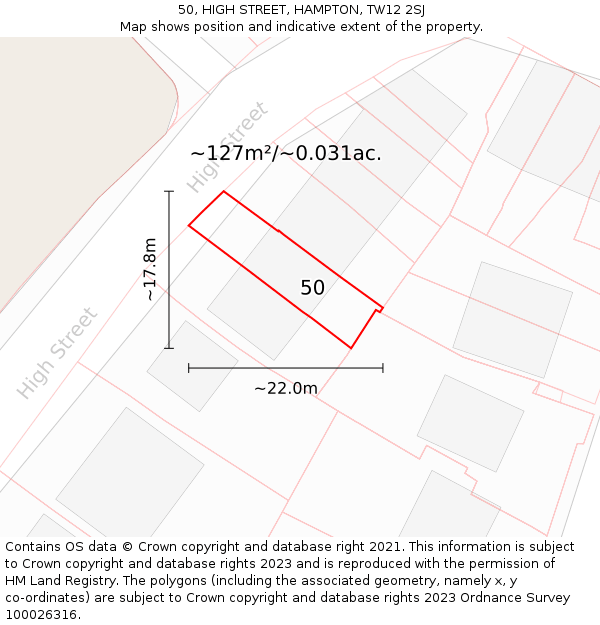 50, HIGH STREET, HAMPTON, TW12 2SJ: Plot and title map