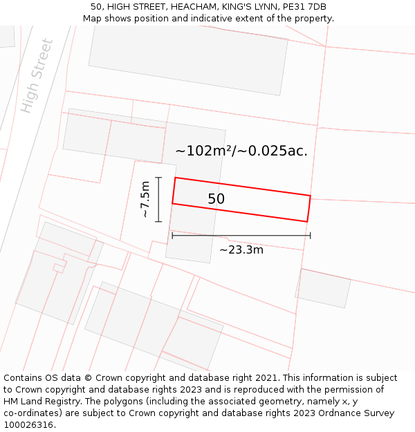50, HIGH STREET, HEACHAM, KING'S LYNN, PE31 7DB: Plot and title map
