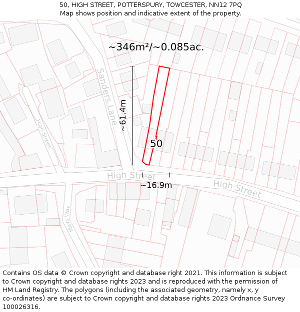 50, HIGH STREET, POTTERSPURY, TOWCESTER, NN12 7PQ: Plot and title map