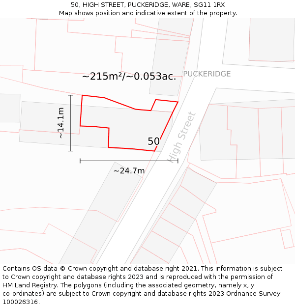 50, HIGH STREET, PUCKERIDGE, WARE, SG11 1RX: Plot and title map