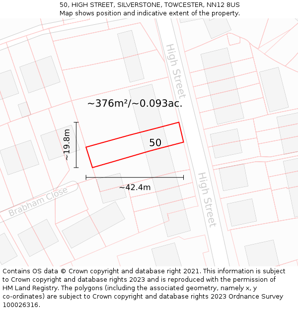 50, HIGH STREET, SILVERSTONE, TOWCESTER, NN12 8US: Plot and title map