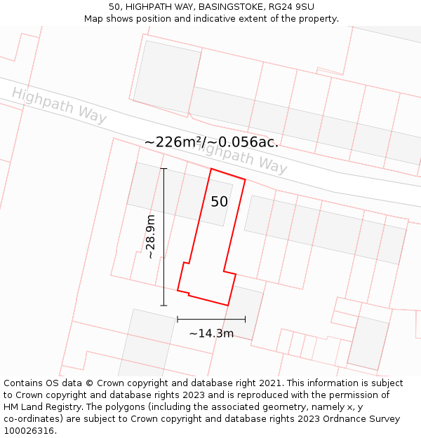 50, HIGHPATH WAY, BASINGSTOKE, RG24 9SU: Plot and title map