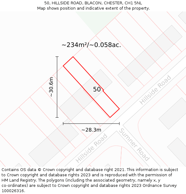 50, HILLSIDE ROAD, BLACON, CHESTER, CH1 5NL: Plot and title map