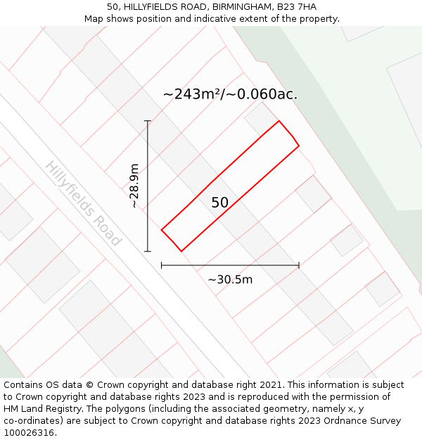 50, HILLYFIELDS ROAD, BIRMINGHAM, B23 7HA: Plot and title map