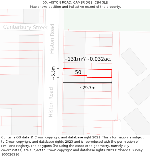 50, HISTON ROAD, CAMBRIDGE, CB4 3LE: Plot and title map