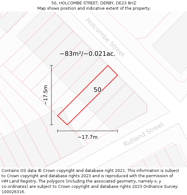 50, HOLCOMBE STREET, DERBY, DE23 8HZ: Plot and title map