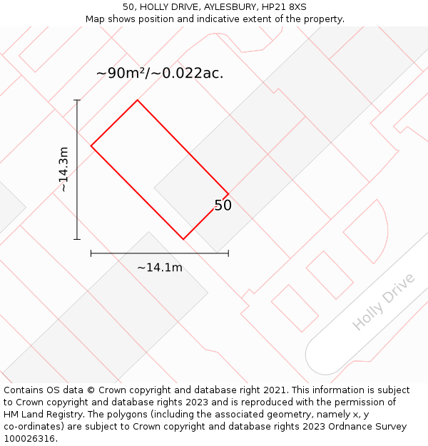 50, HOLLY DRIVE, AYLESBURY, HP21 8XS: Plot and title map