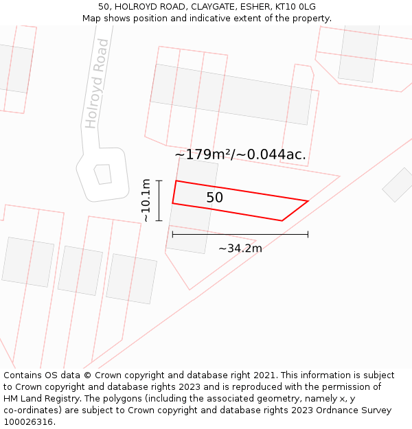 50, HOLROYD ROAD, CLAYGATE, ESHER, KT10 0LG: Plot and title map