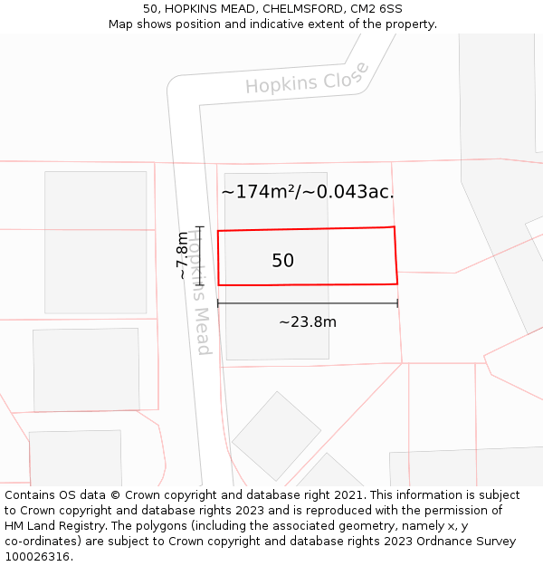 50, HOPKINS MEAD, CHELMSFORD, CM2 6SS: Plot and title map