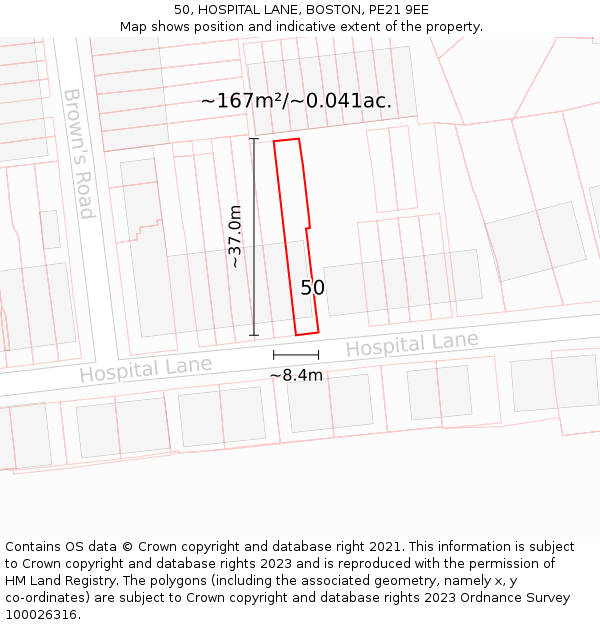 50, HOSPITAL LANE, BOSTON, PE21 9EE: Plot and title map