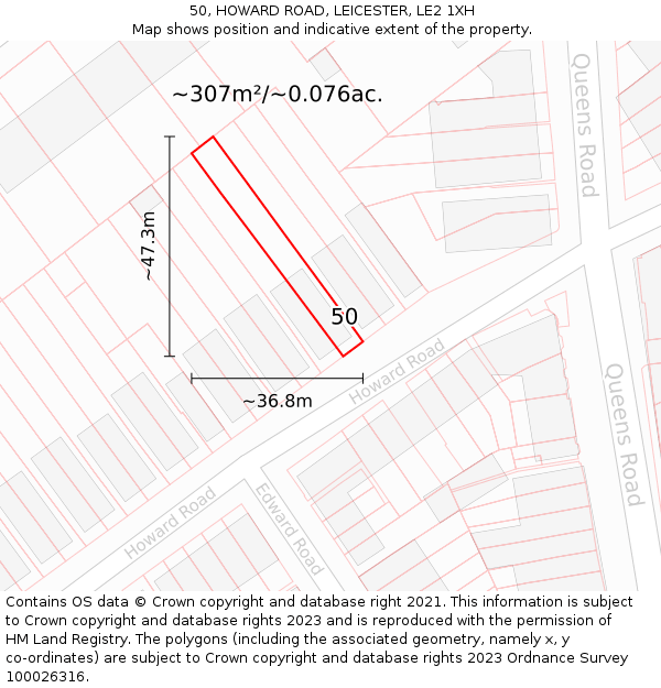 50, HOWARD ROAD, LEICESTER, LE2 1XH: Plot and title map
