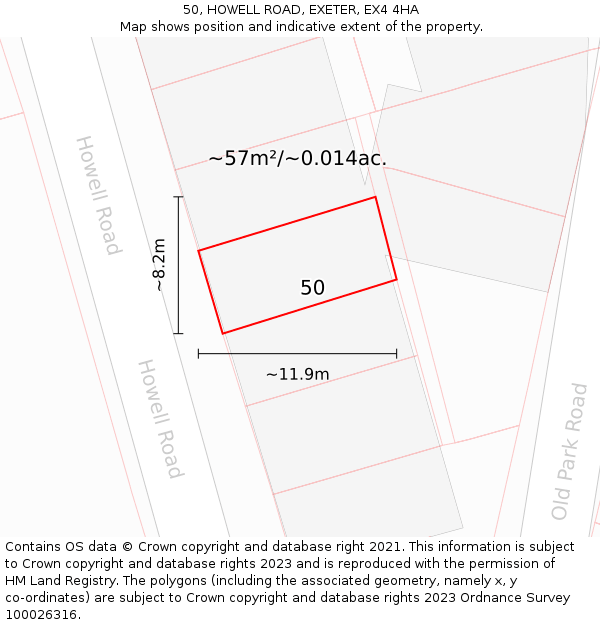 50, HOWELL ROAD, EXETER, EX4 4HA: Plot and title map