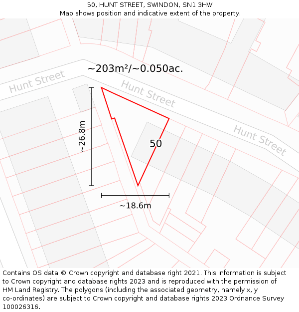 50, HUNT STREET, SWINDON, SN1 3HW: Plot and title map