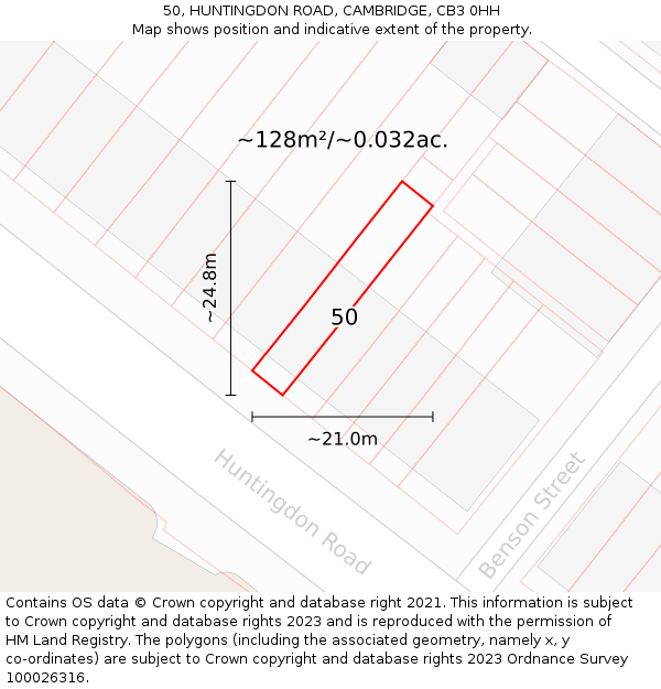 50, HUNTINGDON ROAD, CAMBRIDGE, CB3 0HH: Plot and title map