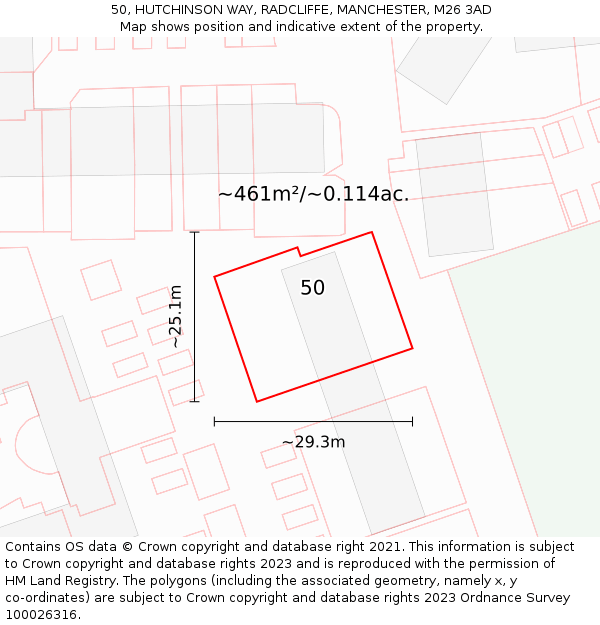 50, HUTCHINSON WAY, RADCLIFFE, MANCHESTER, M26 3AD: Plot and title map