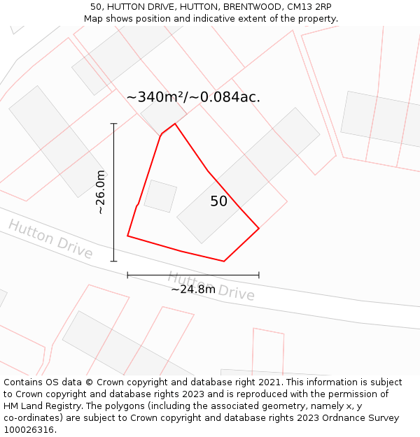 50, HUTTON DRIVE, HUTTON, BRENTWOOD, CM13 2RP: Plot and title map