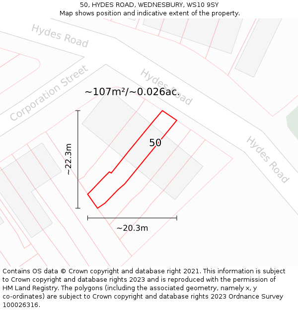 50, HYDES ROAD, WEDNESBURY, WS10 9SY: Plot and title map