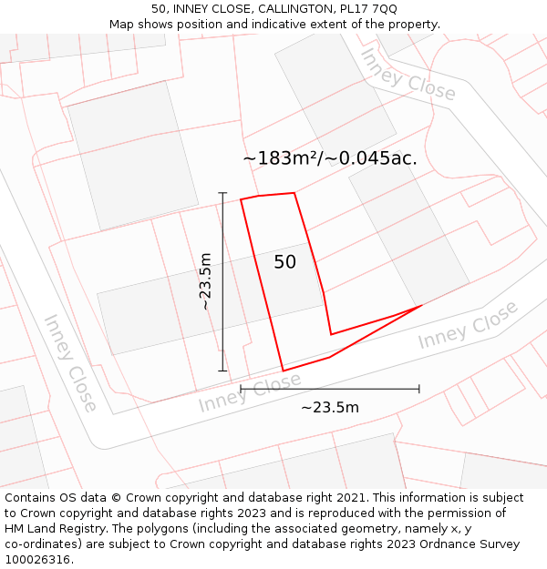 50, INNEY CLOSE, CALLINGTON, PL17 7QQ: Plot and title map