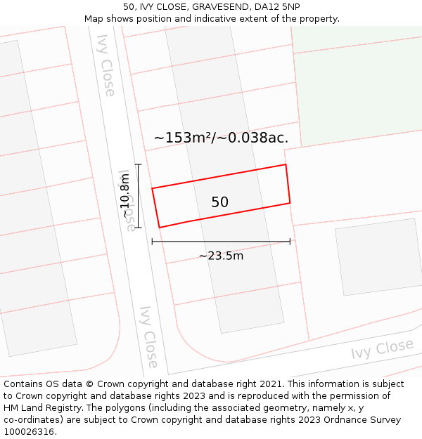 50, IVY CLOSE, GRAVESEND, DA12 5NP: Plot and title map