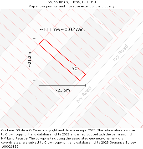 50, IVY ROAD, LUTON, LU1 1DN: Plot and title map