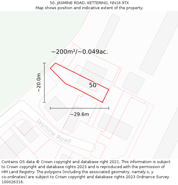 50, JASMINE ROAD, KETTERING, NN16 9TX: Plot and title map