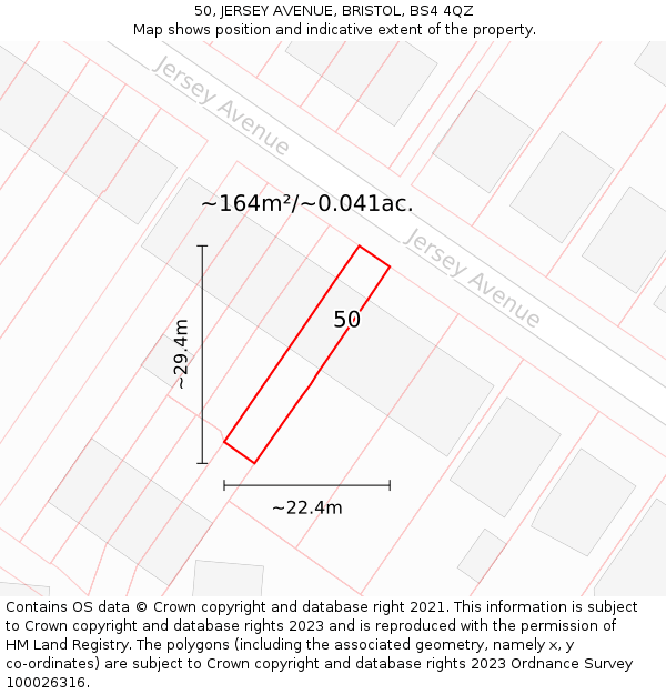 50, JERSEY AVENUE, BRISTOL, BS4 4QZ: Plot and title map