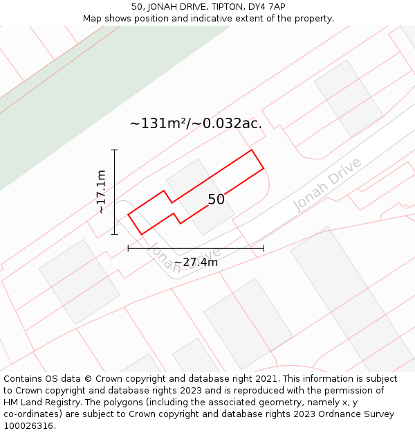 50, JONAH DRIVE, TIPTON, DY4 7AP: Plot and title map