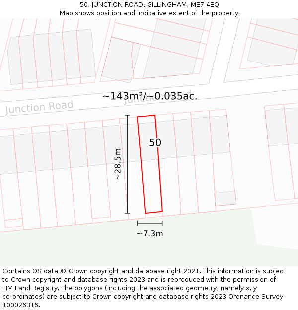 50, JUNCTION ROAD, GILLINGHAM, ME7 4EQ: Plot and title map