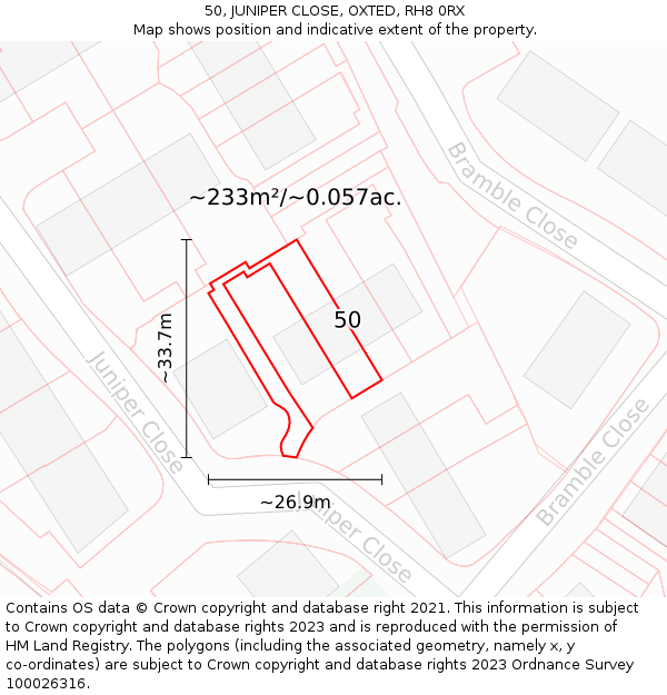 50, JUNIPER CLOSE, OXTED, RH8 0RX: Plot and title map