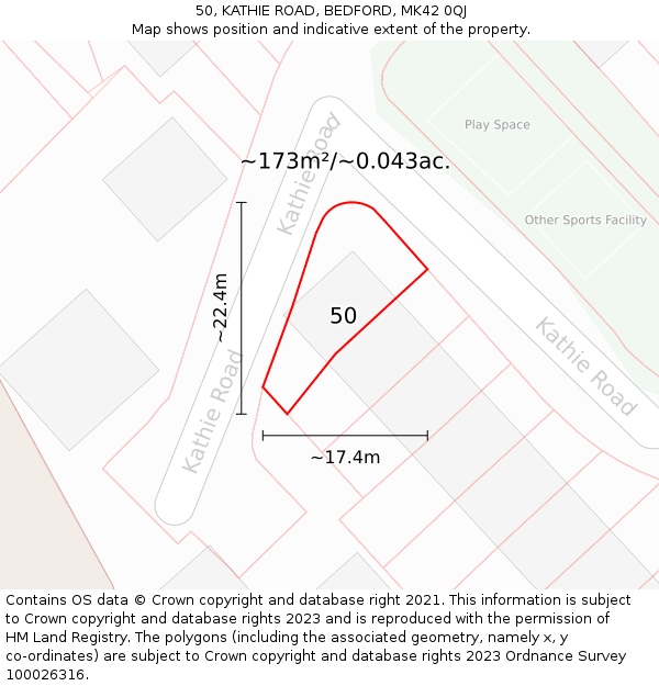 50, KATHIE ROAD, BEDFORD, MK42 0QJ: Plot and title map
