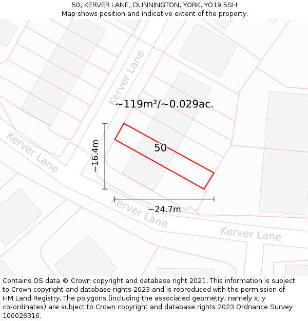 50, KERVER LANE, DUNNINGTON, YORK, YO19 5SH: Plot and title map