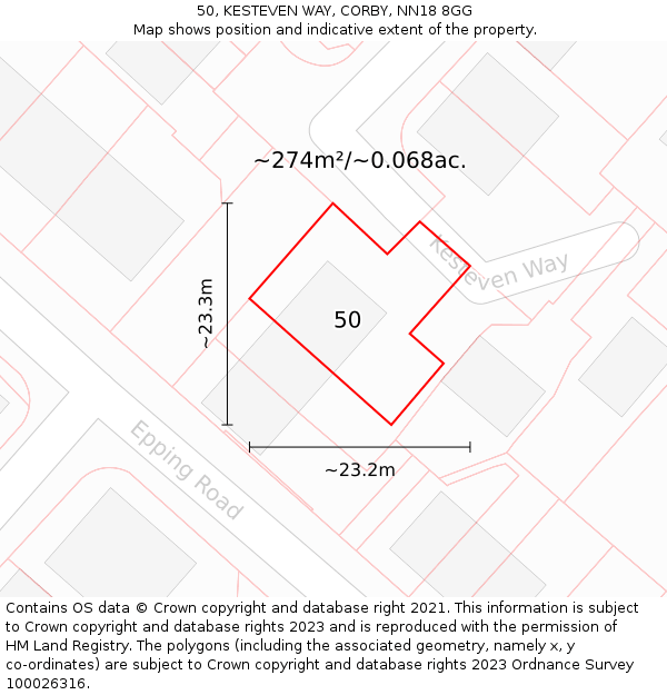 50, KESTEVEN WAY, CORBY, NN18 8GG: Plot and title map