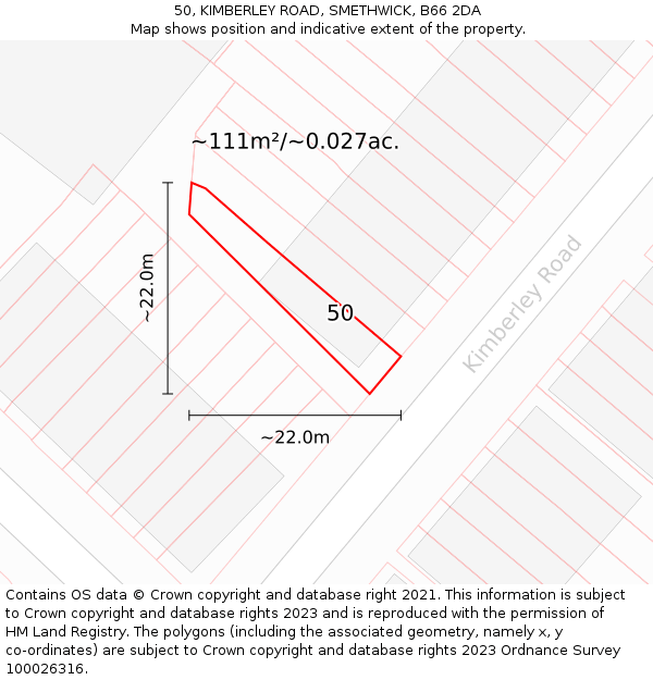 50, KIMBERLEY ROAD, SMETHWICK, B66 2DA: Plot and title map