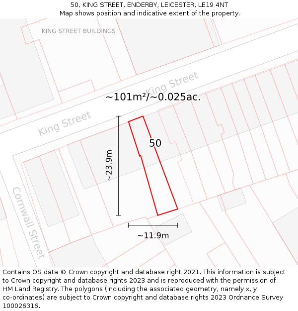 50, KING STREET, ENDERBY, LEICESTER, LE19 4NT: Plot and title map